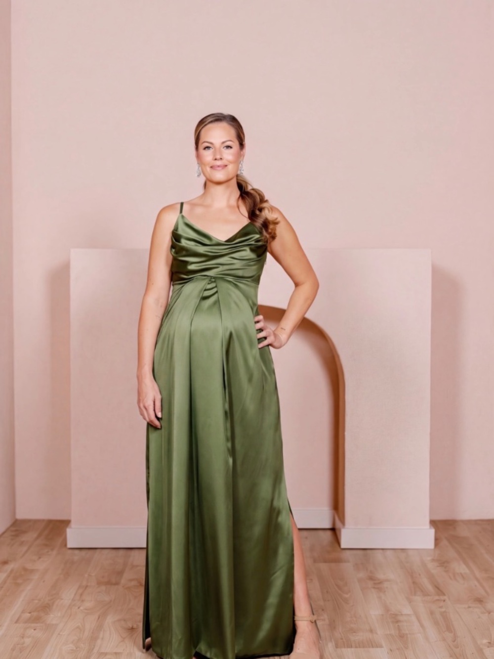 Skye Maternity Satin Dress in Sage